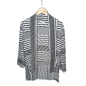 Lulu-B Open Front Black White Abstract Striped Cardigan Small Lightweight Resort